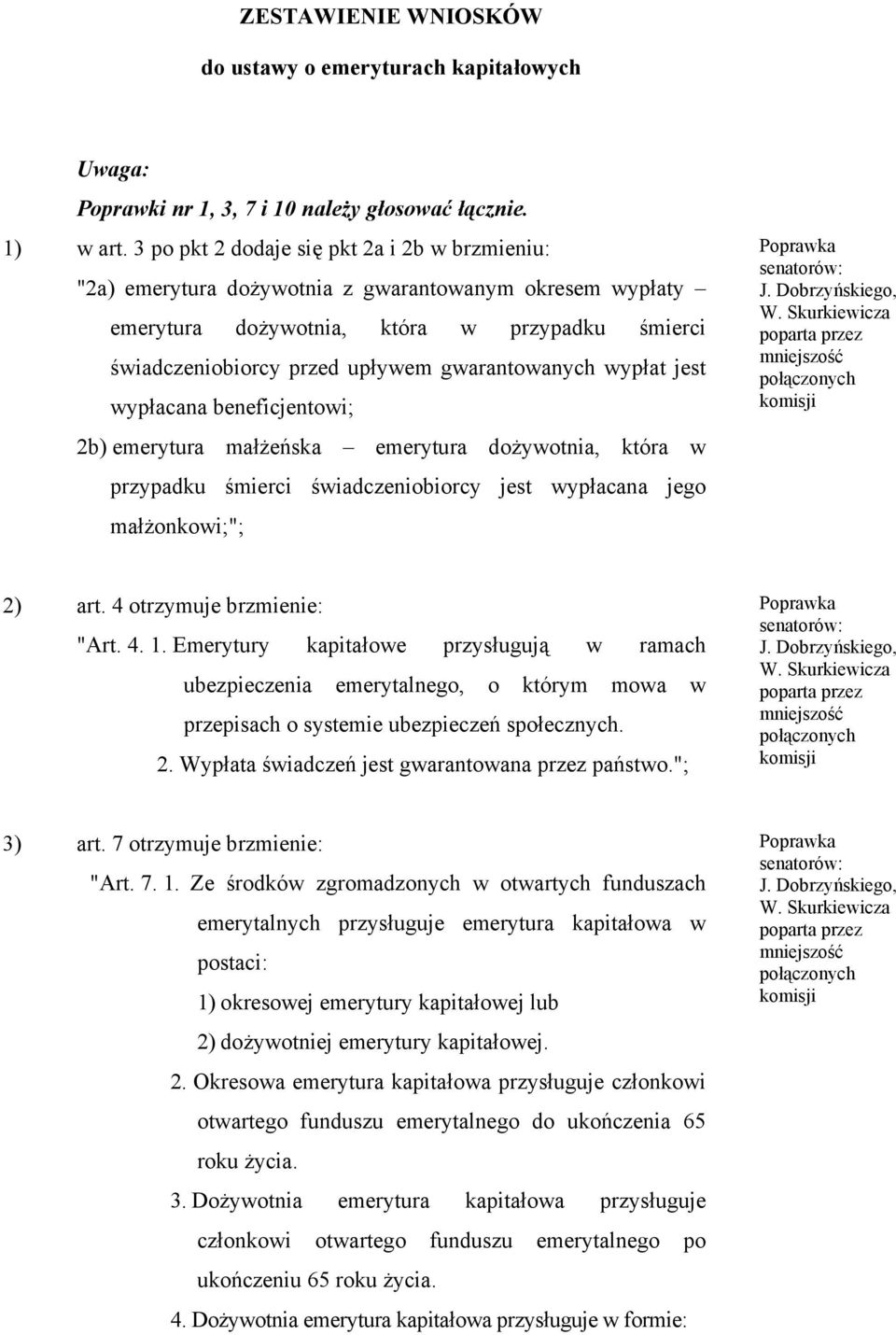 wypłat jest wypłacana beneficjentowi; 2b) emerytura małżeńska emerytura dożywotnia, która w przypadku śmierci świadczeniobiorcy jest wypłacana jego małżonkowi;"; 2) art. 4 otrzymuje brzmienie: "Art.