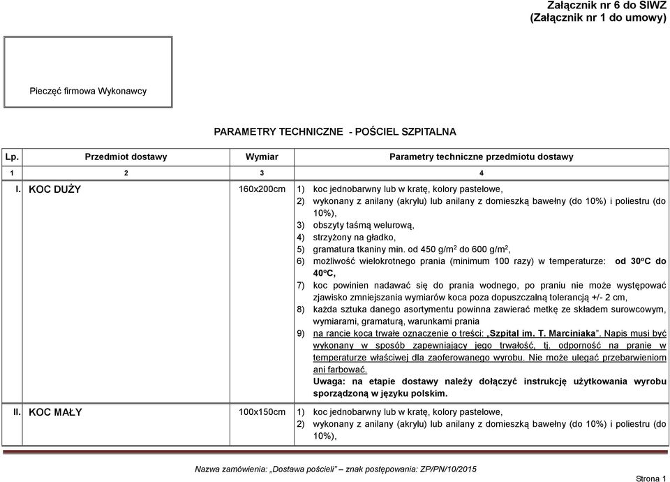 strzyżony na gładko, 5) gramatura tkaniny min.
