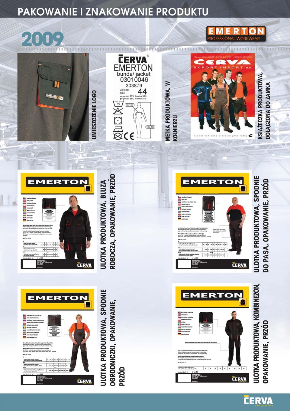 PRODUKTOWA, BLUZA ROBOCZA, OPAKOWANIE, PRZÓD ULOTKA PRODUKTOWA, SPODNIE DO PASA,