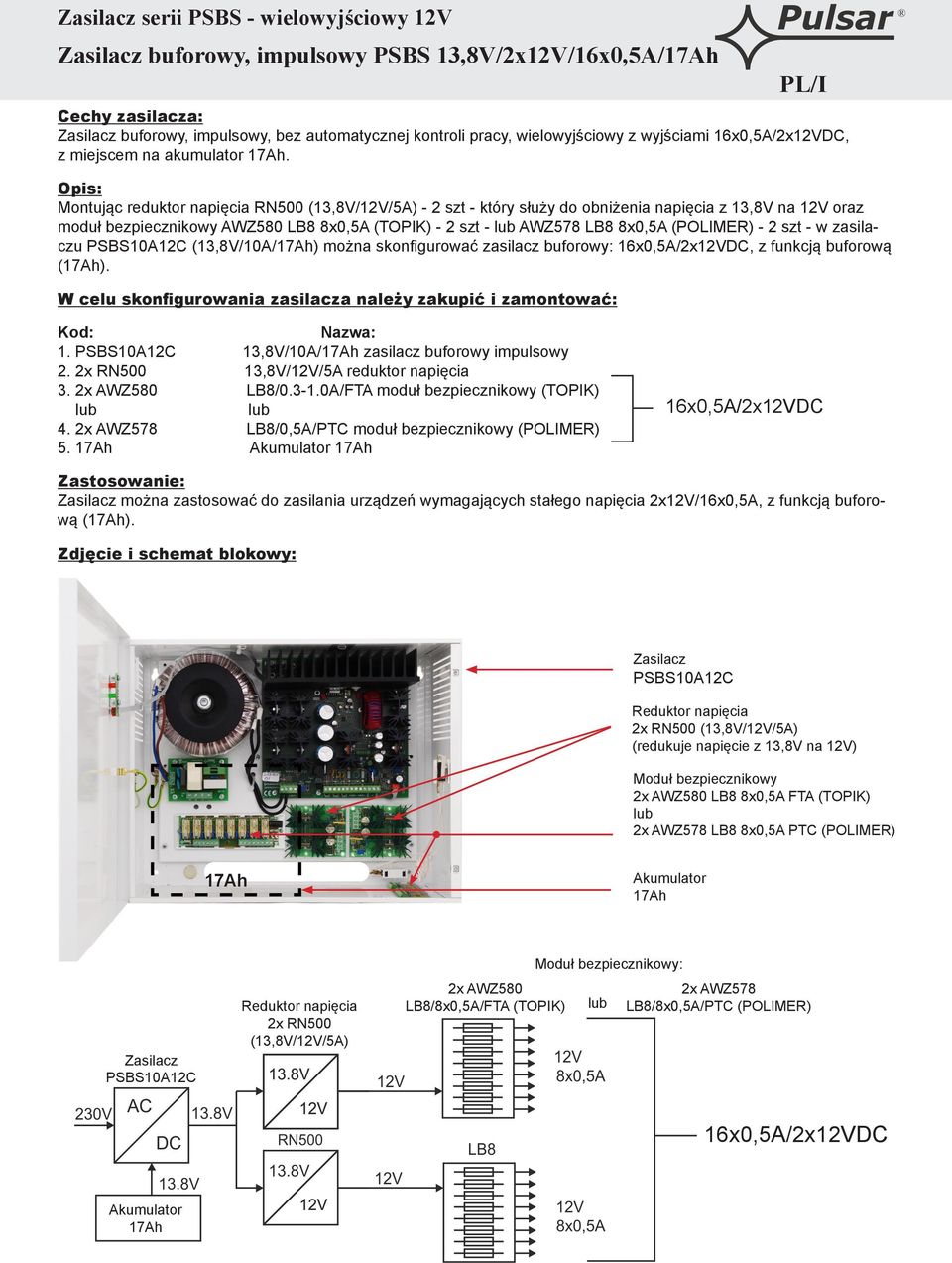 Montując reduktor napięcia RN500 (13,8V/12V/5A) - 2 szt - który służy do obniżenia napięcia z 13,8V na 12V oraz moduł bezpiecznikowy AWZ580 LB8 8x0,5A (TOPIK) - 2 szt - AWZ578 LB8 8x0,5A (POLIMER) -