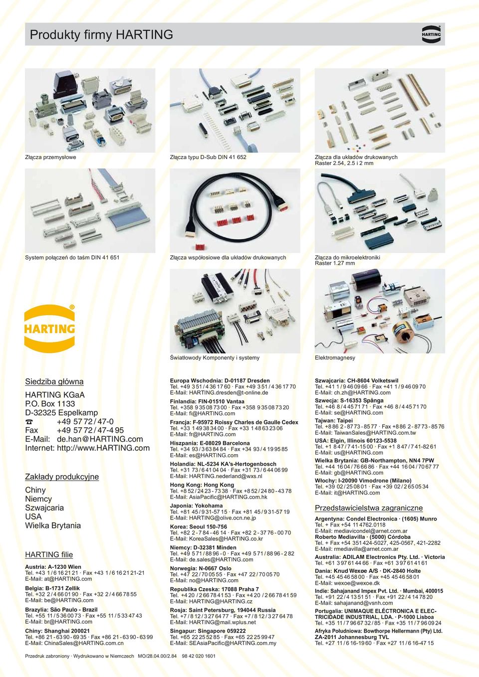 27 mm Œwiat³owody Komponenty i systemy Elektromagnesy Siedziba g³ówna HARTING KGaA P.O. Box 1133 D-32325 Espelkamp % +49 57 72 / 47-0 Fax +49 57 72 / 47-4 95 E-Mail: de.han@harting.