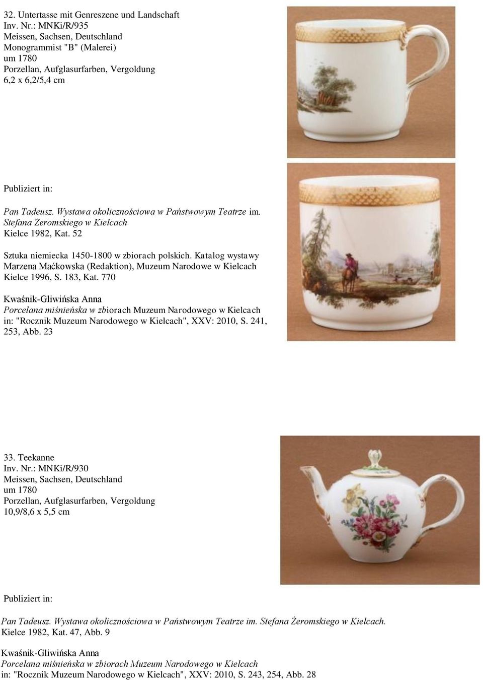 52 Marzena Maćkowska (Redaktion), Muzeum Narodowe w Kielcach Kielce 1996, S. 183, Kat. 770 in: "Rocznik Muzeum Narodowego w Kielcach", XXV: 2010, S. 241, 253, Abb.