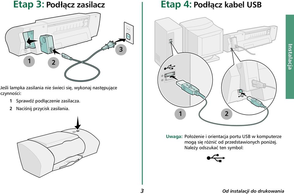 zasilacza. 2 Naciśnij przycisk zasilania.