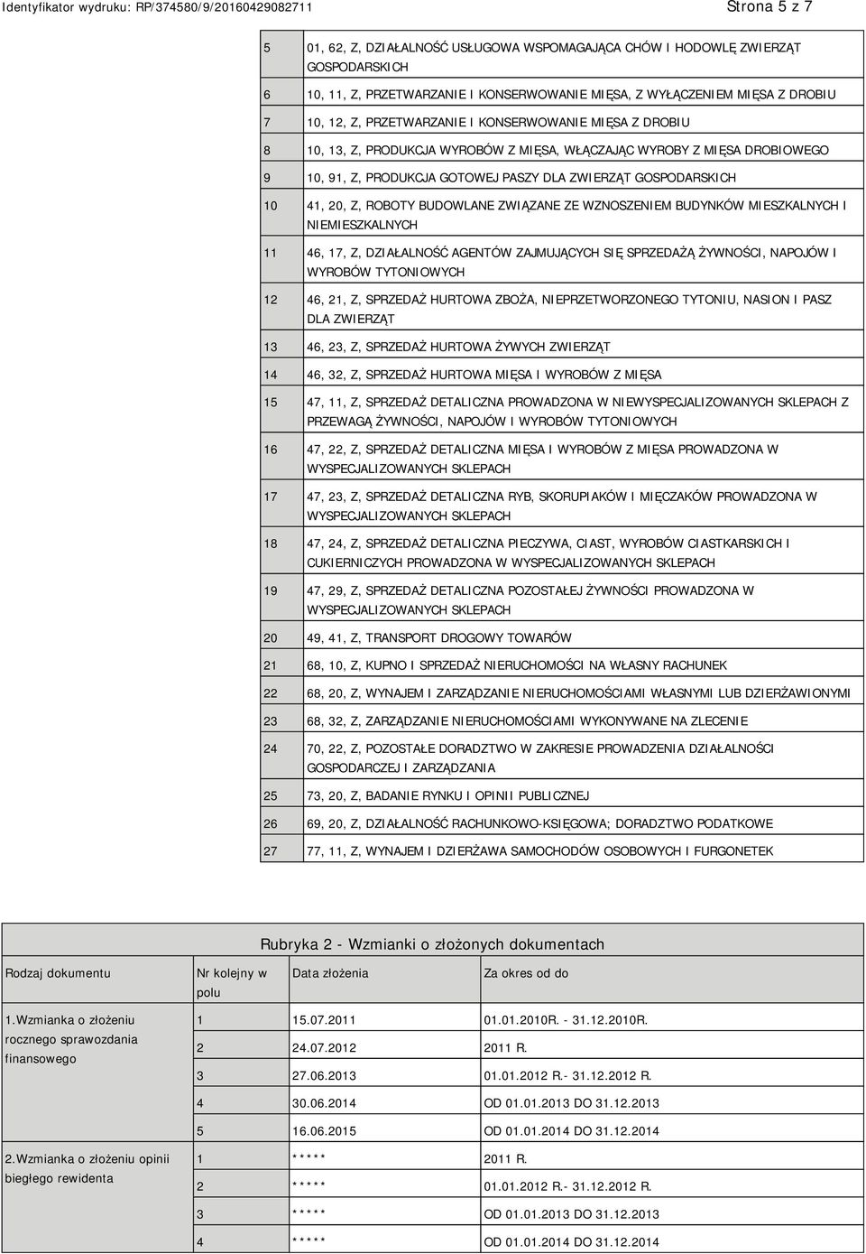 ZWIĄZANE ZE WZNOSZEM BUDYNKÓW MIESZKALNYCH I MIESZKALNYCH 11 46, 17, Z, DZIAŁALNOŚĆ AGENTÓW ZAJMUJĄCYCH SIĘ SPRZEDAŻĄ ŻYWNOŚCI, NAPOJÓW I WYROBÓW TYTONIOWYCH 12 46, 21, Z, SPRZEDAŻ HURTOWA ZBOŻA,