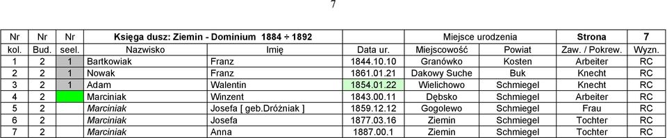 00.11 Dębsko Schmiegel Arbeiter RC 5 2 Marciniak Josefa [ geb.dróżniak ] 1859.12.