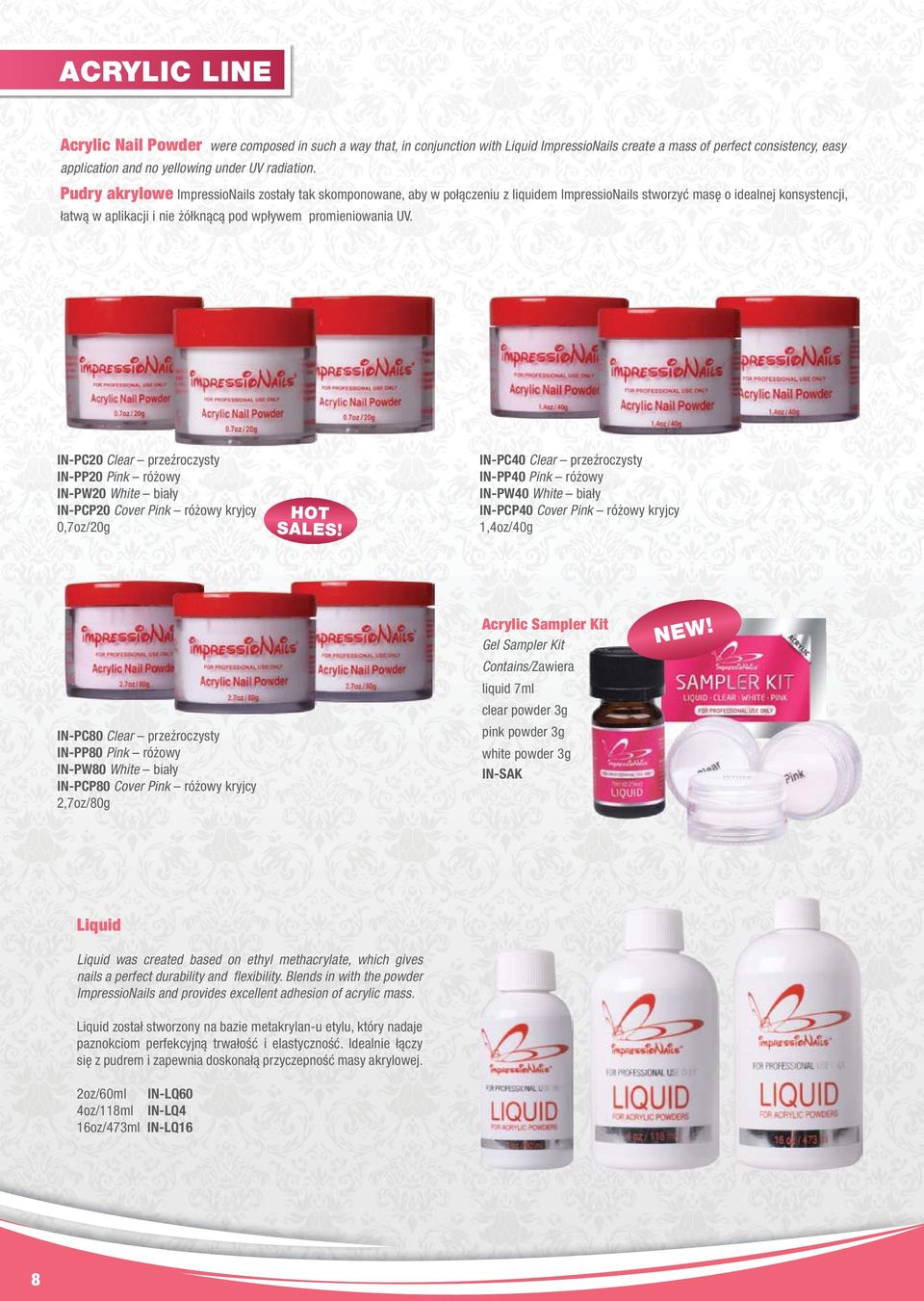 UV. IN-PC20 Clear przeźroczysty IN-PP20 Pink różowy IN-PW20 White biały IN-PCP20 Cover Pink różowy kryjcy 0,7oz/20g HOT SALES!