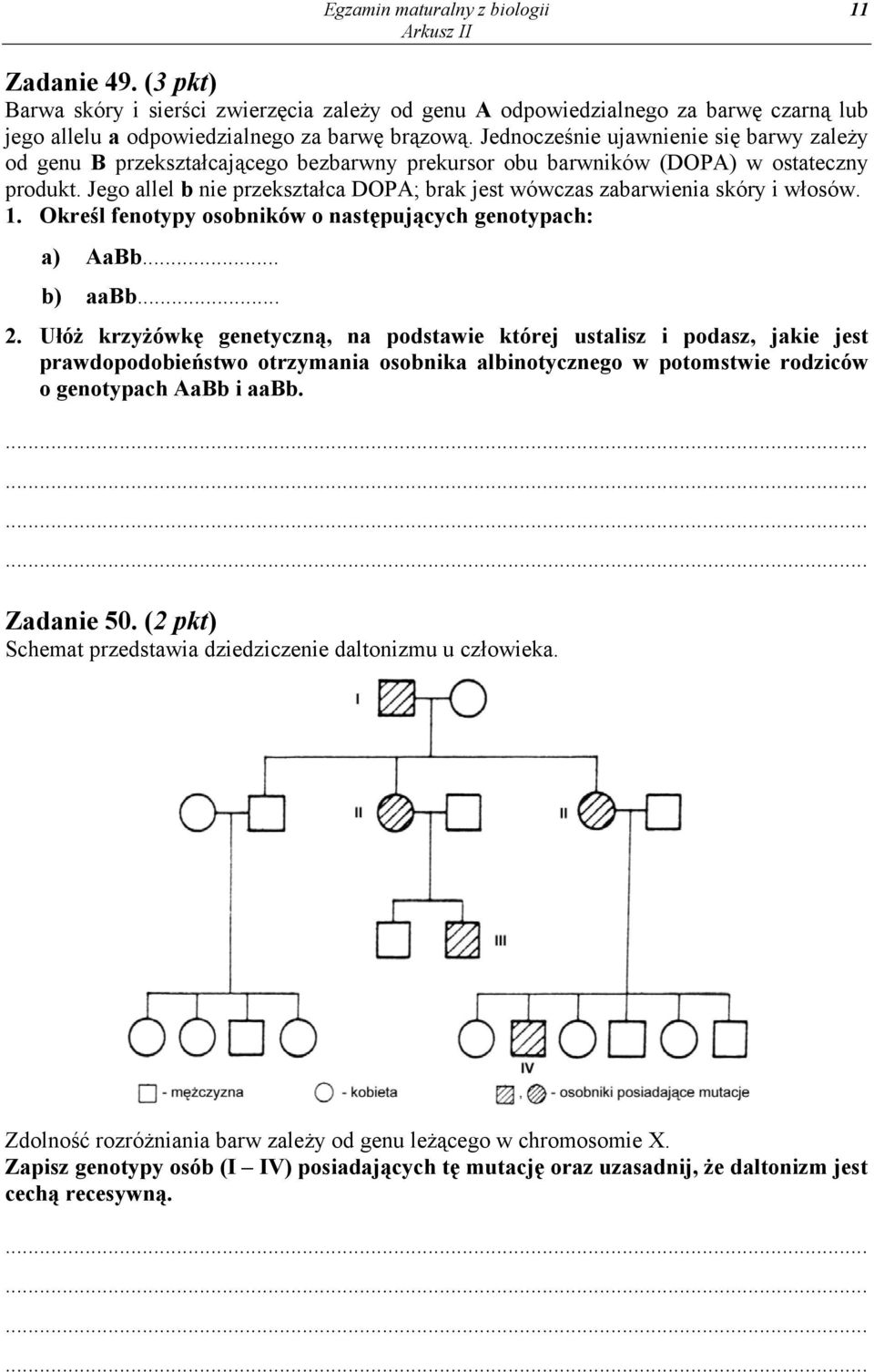 Jego allel b nie przekształca DOPA; brak jest wówczas zabarwienia skóry i włosów. 1. Określ fenotypy osobników o następujących genotypach: a) AaBb... b) aabb... 2.