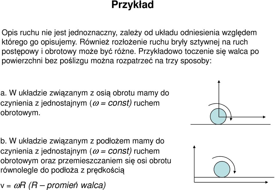 Pzykładowo toczenie się walca po powiezchni bez poślizgu można ozpatzeć na tzy sposoby: a.