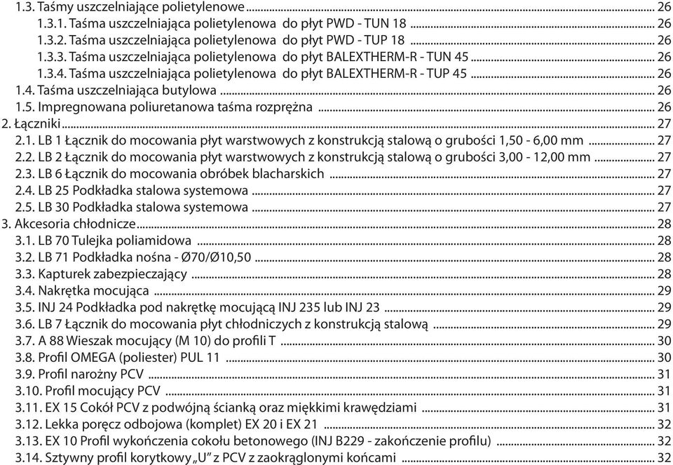 .. 27 2.2. LB 2 Łącznik do mocowania płyt warstwowych z konstrukcją stalową o grubości 3,00-12,00 mm... 27 2.3. LB 6 Łącznik do mocowania obróbek blacharskich... 27 2.4.