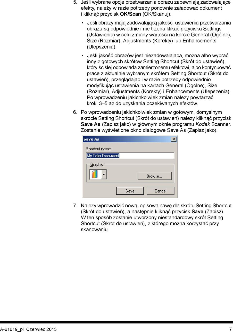 (Rozmiar), Adjustments (Korekty) lub Enhancements (Ulepszenia).