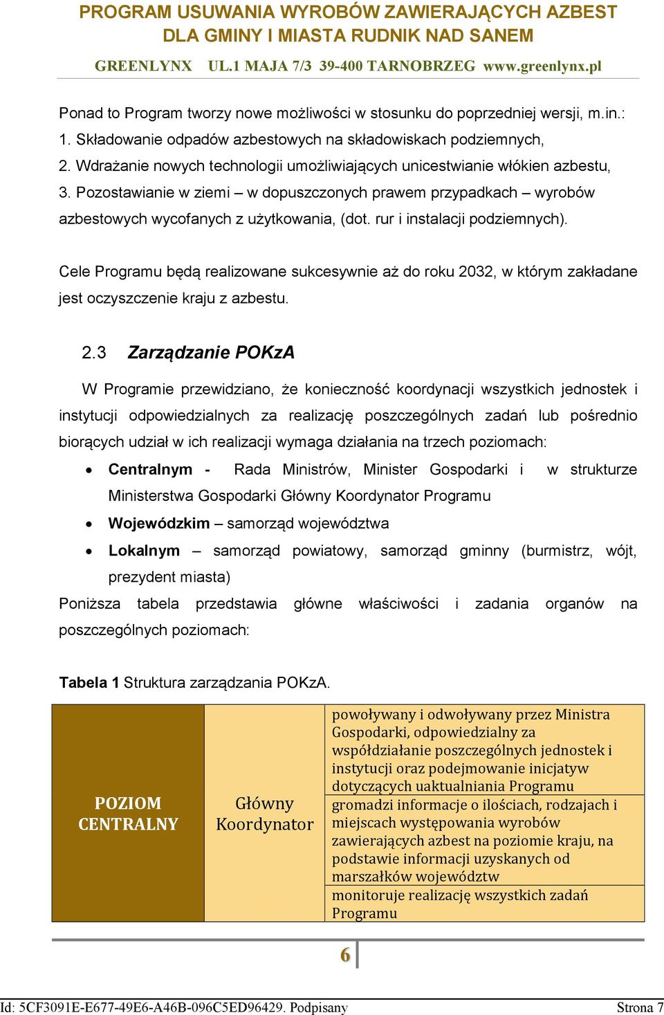 rur i instalacji podziemnych). Cele Programu będą realizowane sukcesywnie aż do roku 20