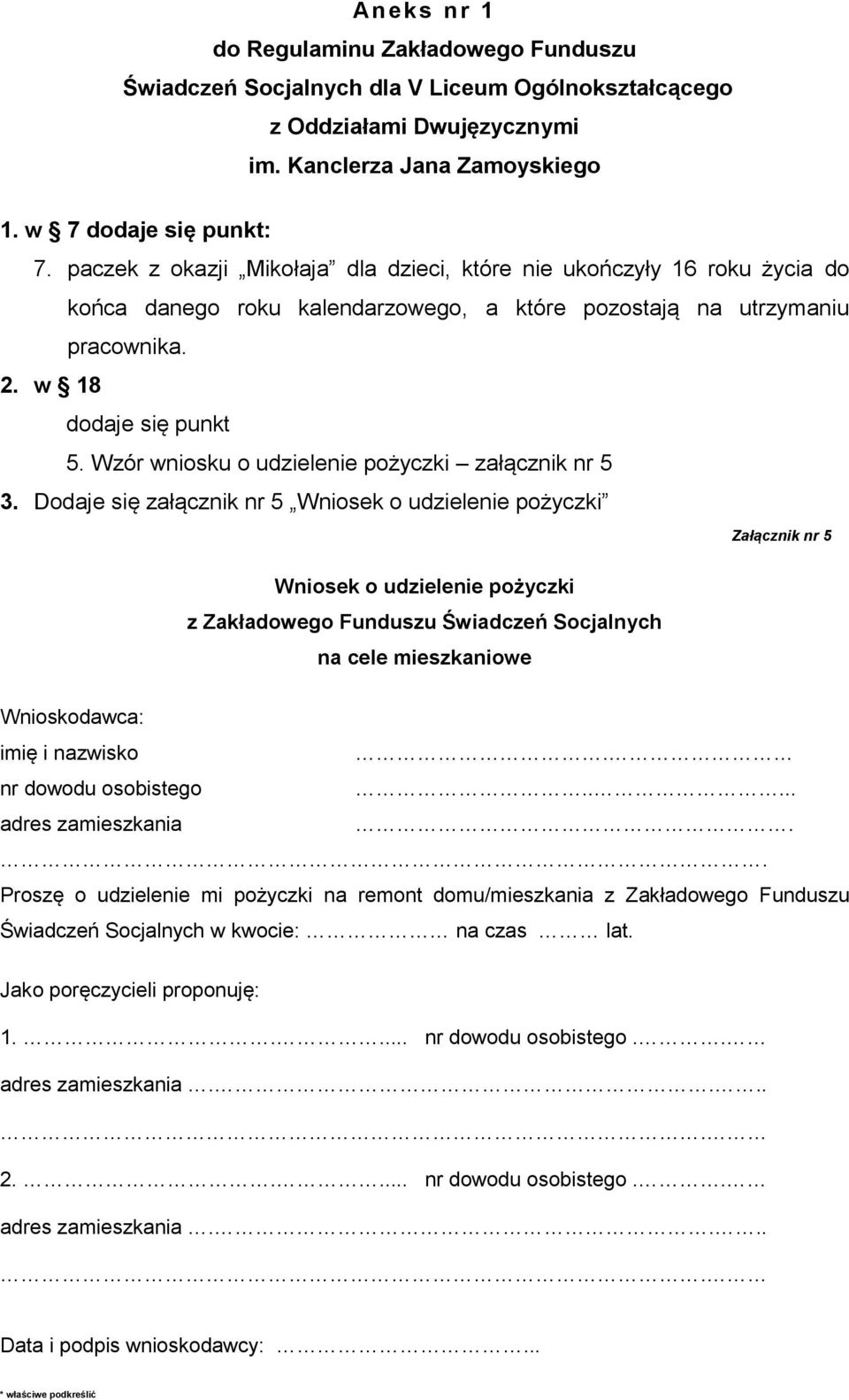 Wzór wniosku o udzielenie pożyczki załącznik nr 5 3.