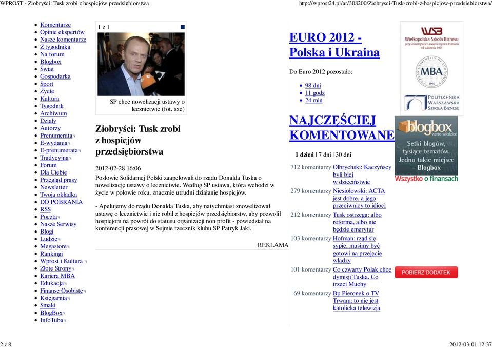 Osobiste Księgarnia Smaki BlogBox InfoTuba 1 z 1 SP chce nowelizacji ustawy o lecznictwie (fot.