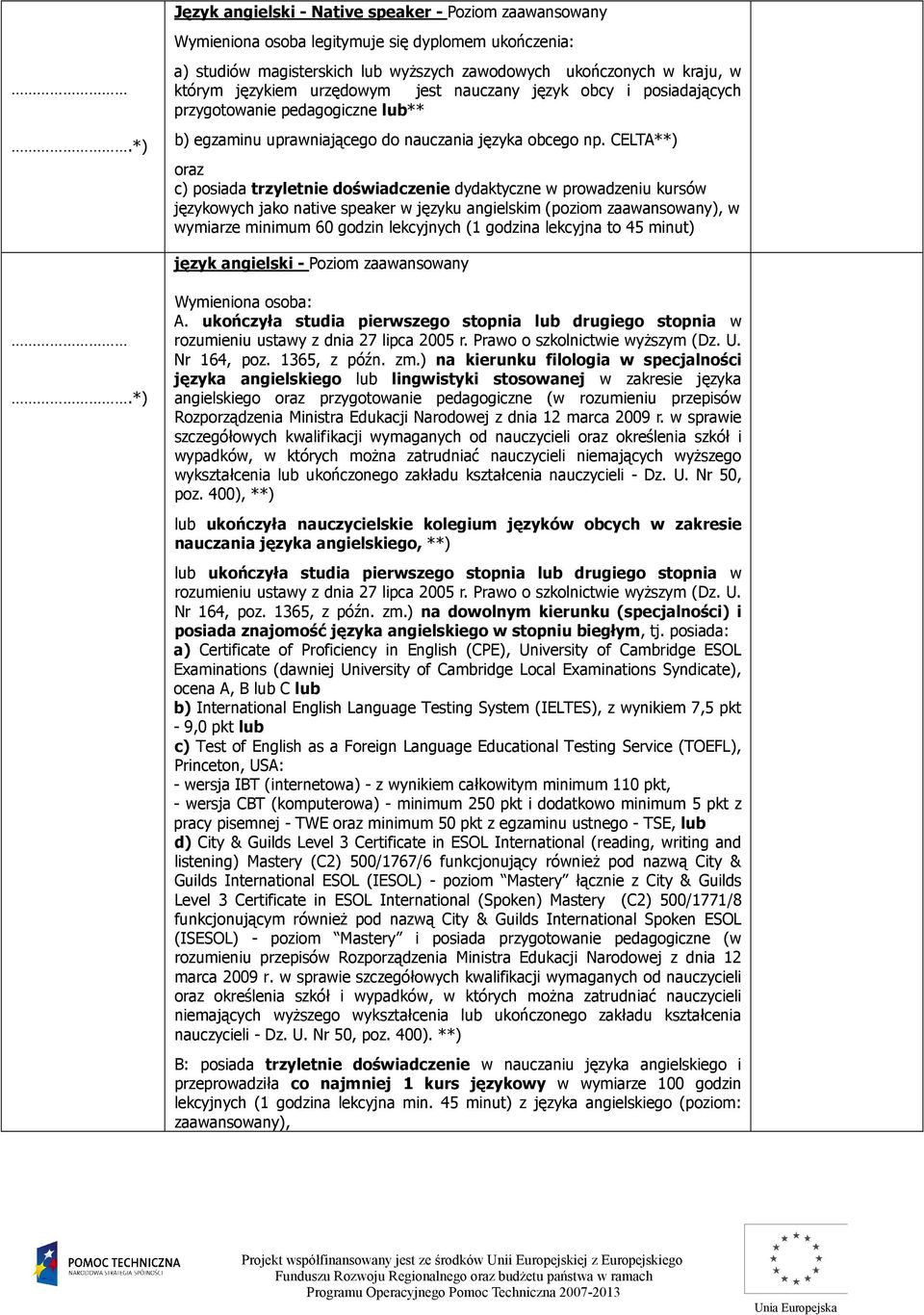 przygotowanie pedagogiczne lub** b) egzaminu uprawniającego do nauczania języka obcego np.