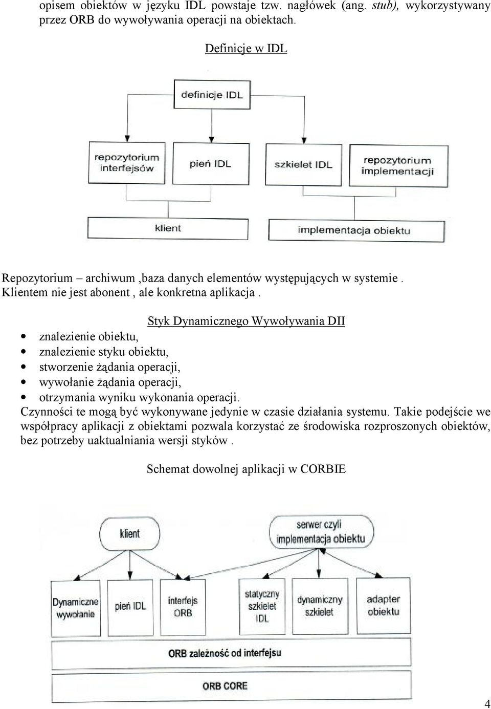 Styk Dynamicznego Wywoływania DII znalezienie obiektu, znalezienie styku obiektu, stworzenie żądania operacji, wywołanie żądania operacji, otrzymania wyniku wykonania