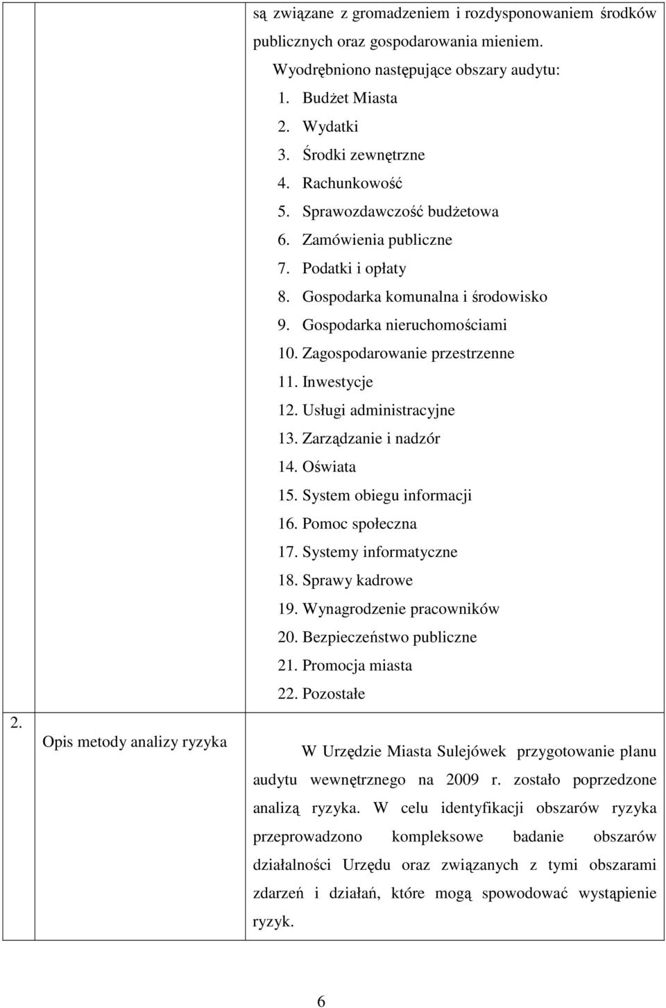 Inwestycje 12. Usługi administracyjne 13. Zarządzanie i nadzór 14. Oświata 15. System obiegu informacji 16. Pomoc społeczna 17. Systemy informatyczne 18. Sprawy kadrowe 19.