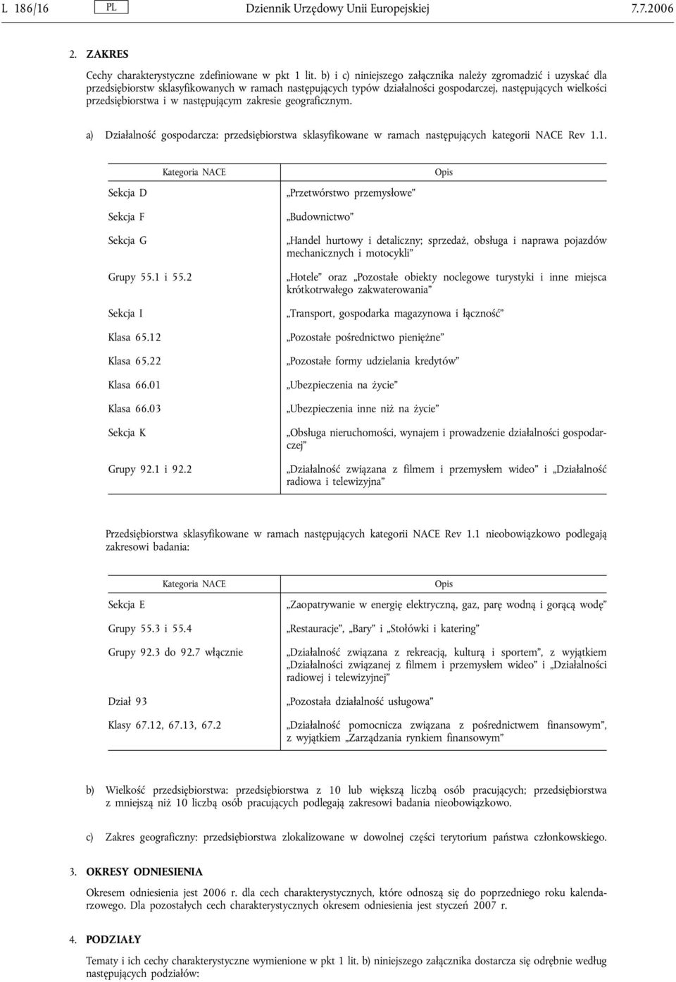 następującym zakresie geograficznym. a) Działalność gospodarcza: przedsiębiorstwa sklasyfikowane w ramach następujących kategorii NACE Rev 1.
