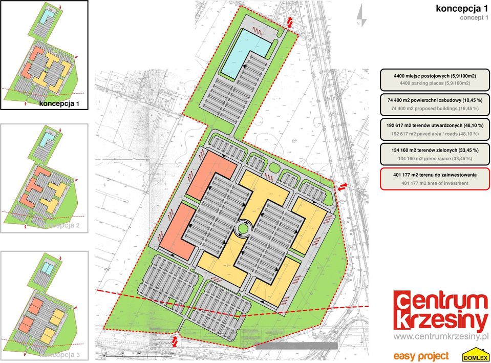 utwardzonych (48,10 %) 192 617 m2 paved area / roads (48,10 %) 134 160 m2 terenów zielonych (33,45 %) 134