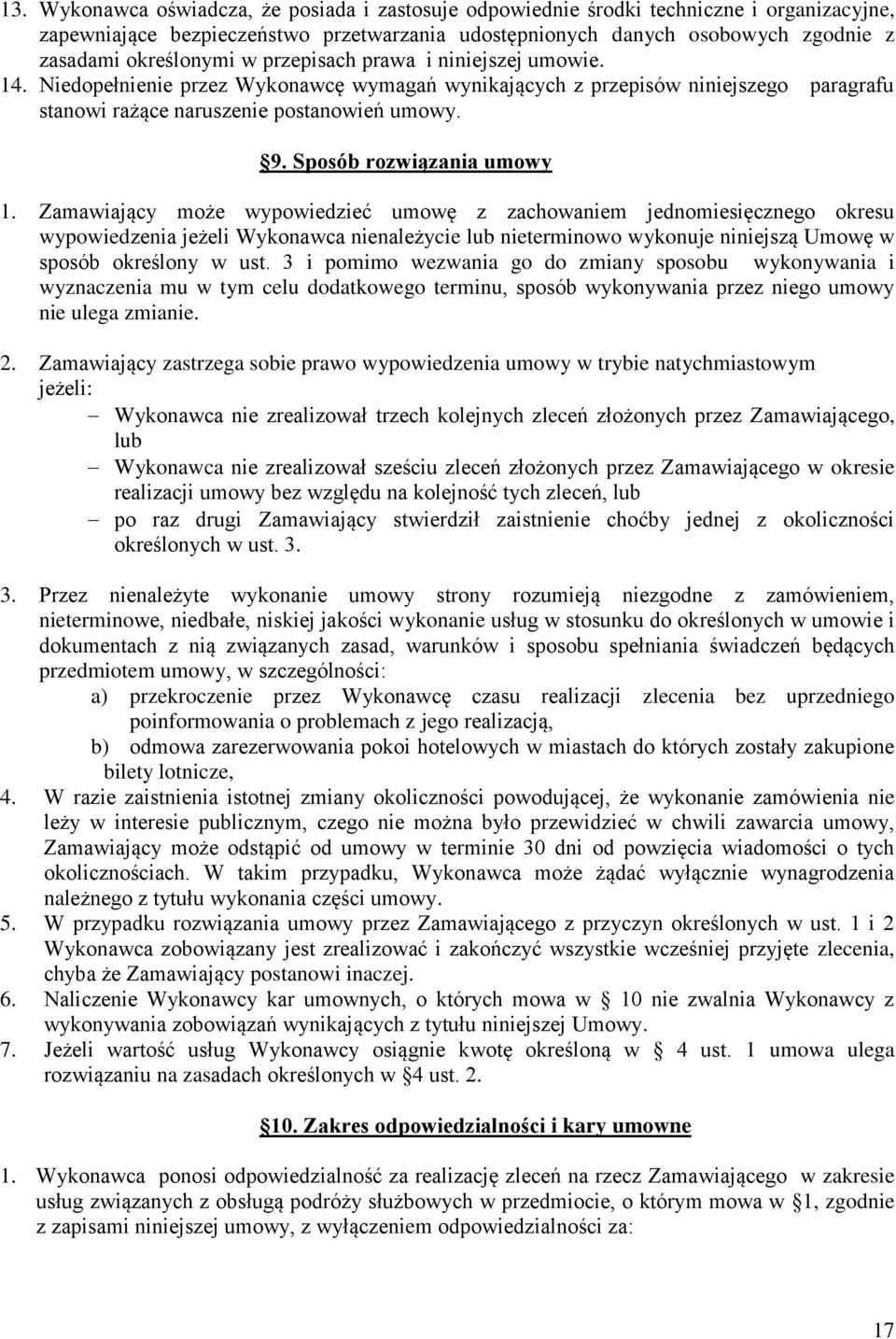 Sposób rozwiązania umowy 1.
