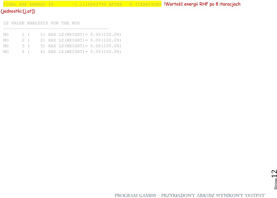 at]) LZ VALUE ANALYSIS FOR THE MOS ---------------------------------------- MO 1 ( 1)