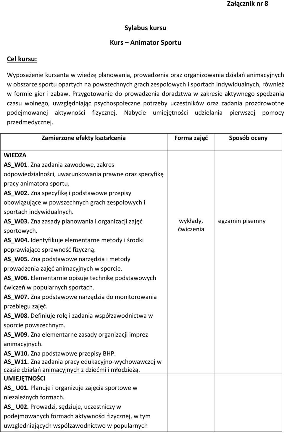 Przygotowanie do prowadzenia doradztwa w zakresie aktywnego spędzania czasu wolnego, uwzględniając psychospołeczne potrzeby uczestników oraz zadania prozdrowotne podejmowanej aktywności fizycznej.