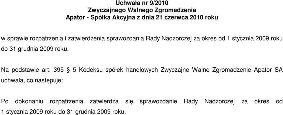 395 5 Kodeksu spółek handlowych Zwyczajne Walne Zgromadzenie Apator SA uchwala, co następuje: