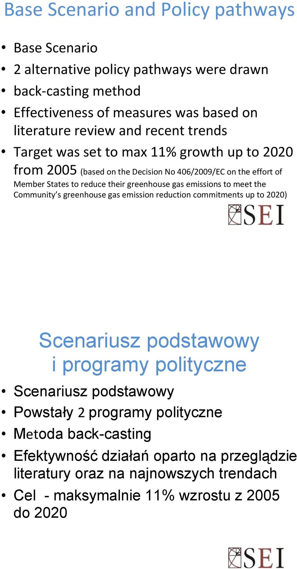 gas emissions to meet the Community s greenhouse gas emission reduction commitments up to 2020) Scenariusz podstawowy i programy polityczne Scenariusz podstawowy