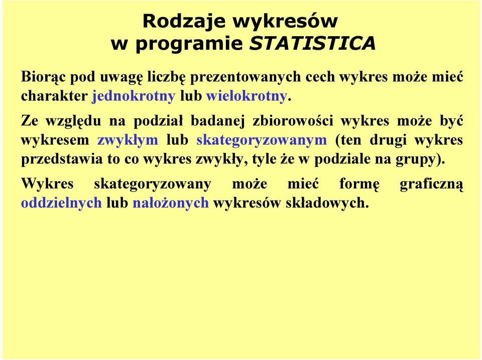 Ze względu na podział badanej zbiorowości wykres może być wykresem zwykłym lub skategoryzowanym (ten