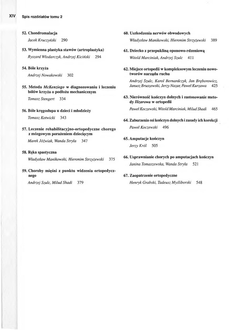 Leczenie rehabilitacyjno-ortopedyczne chorego z mózgowym porażeniem dziecięcym Marek Jóźwiak, Wanda Stryła 347 58. Ręka spastyczna Władysław Manikowski, Hieronim Strzyżewski 375 59.