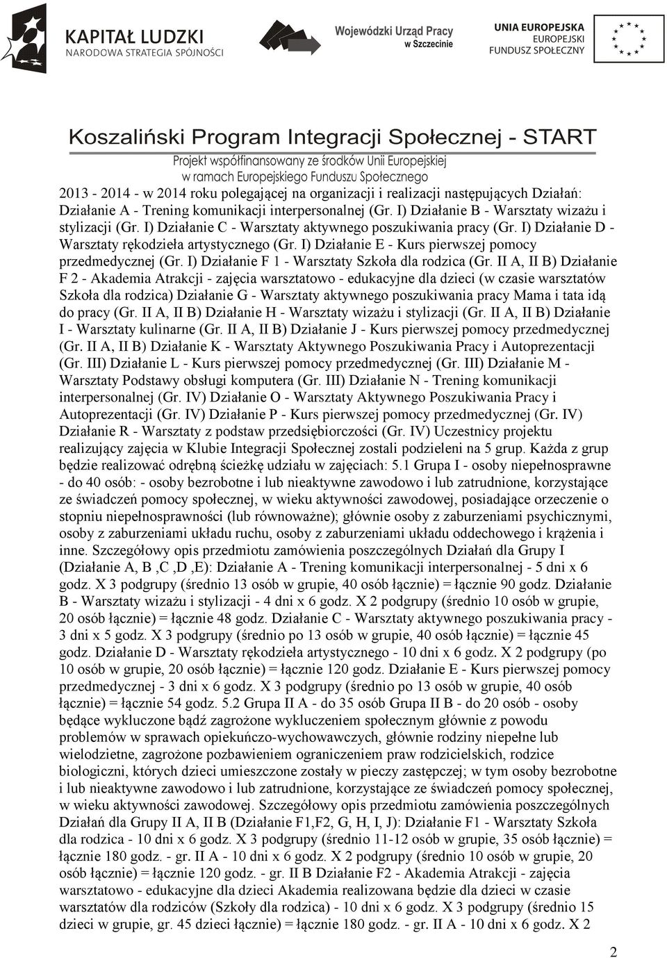 I) Działanie F 1 - Warsztaty Szkoła dla rodzica (Gr.