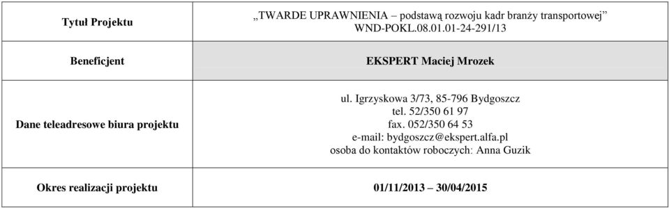 Igrzyskowa 3/73, 85-796 Bydgoszcz tel. 52/350 61 97 fax.