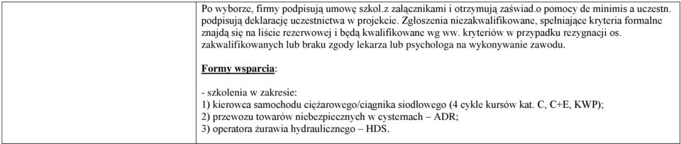 kryteriów w przypadku rezygnacji os. zakwalifikowanych lub braku zgody lekarza lub psychologa na wykonywanie zawodu.