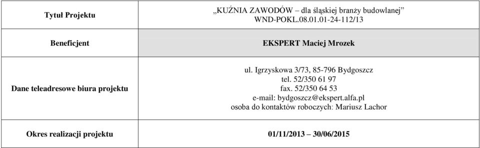 Igrzyskowa 3/73, 85-796 Bydgoszcz tel. 52/350 61 97 fax.