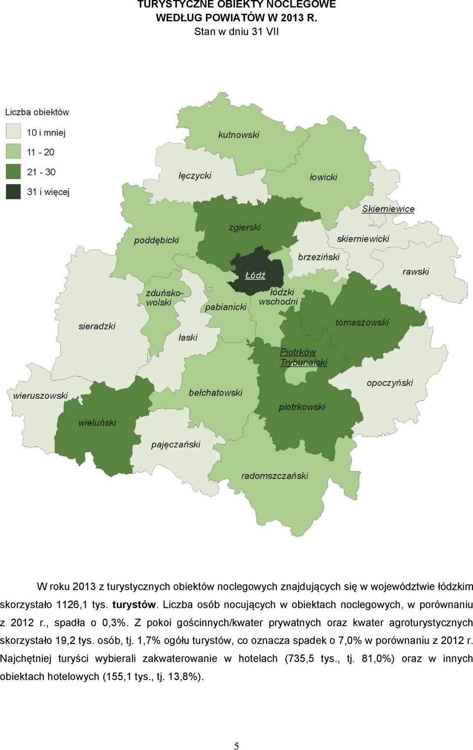 Liczba osób nocujących w obiektach noclegowych, w porównaniu z 2012 r., spadła o 0,3%.