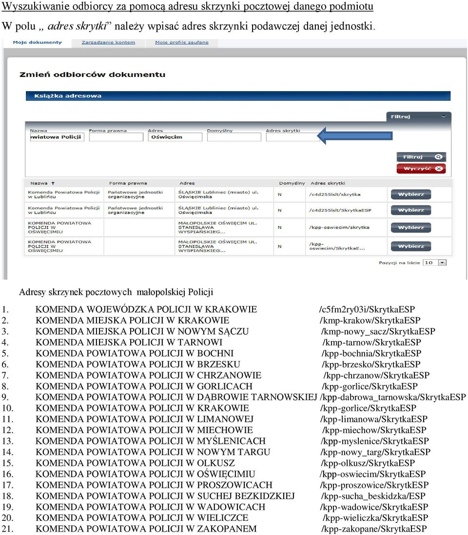 KOMENDA MIEJSKA POLICJI W NOWYM SĄCZU /kmp-nowy_sacz/skrytkaesp 4. KOMENDA MIEJSKA POLICJI W TARNOWI /kmp-tarnow/skrytkaesp 5. KOMENDA POWIATOWA POLICJI W BOCHNI /kpp-bochnia/skrytkaesp 6.