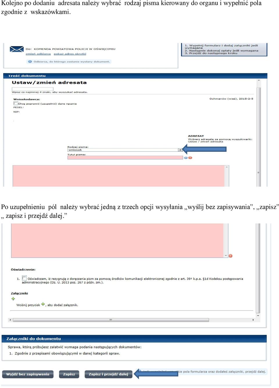 Po uzupełnieniu pól należy wybrać jedną z trzech opcji