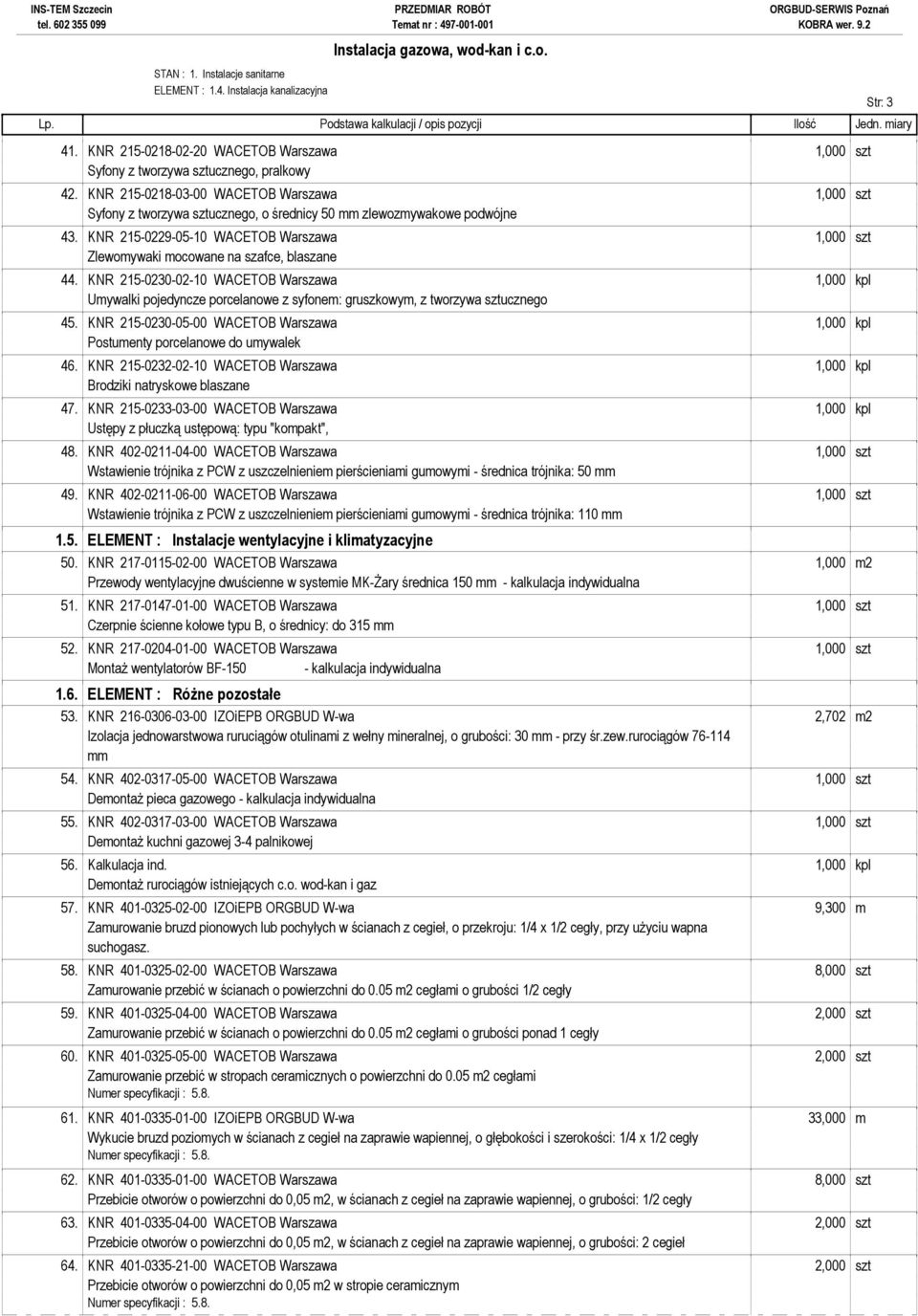 KNR 215-0229-05-10 WACETOB Warszawa 1,000 szt Zlewomywaki mocowane na szafce, blaszane 44.