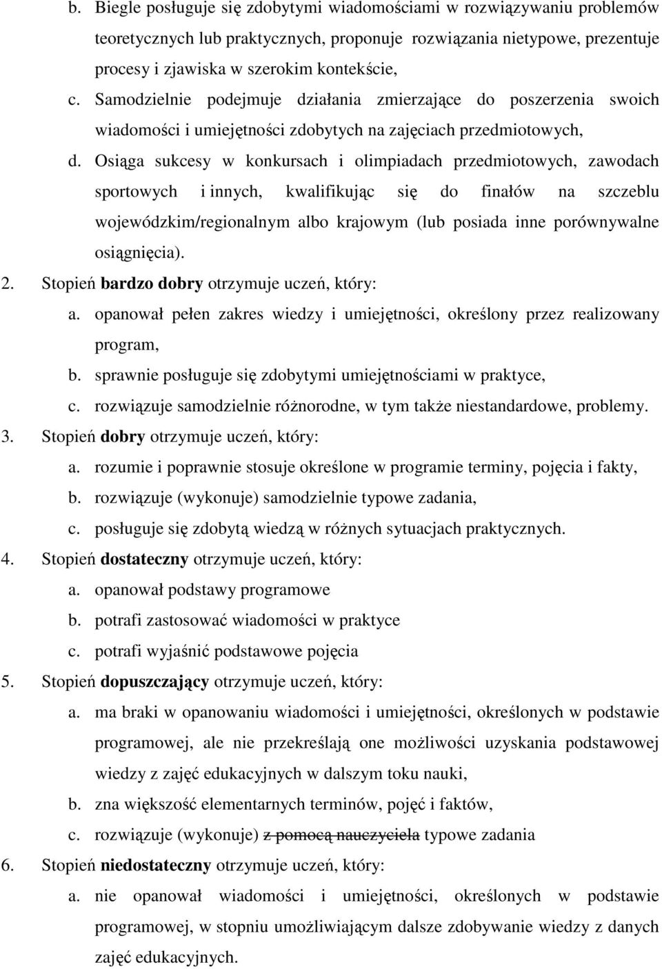 Osiąga sukcesy w konkursach i olimpiadach przedmiotowych, zawodach sportowych i innych, kwalifikując się do finałów na szczeblu wojewódzkim/regionalnym albo krajowym (lub posiada inne porównywalne