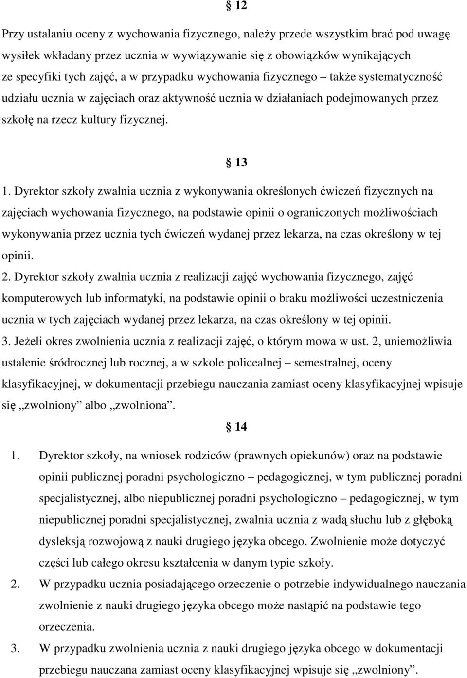 Dyrektor szkoły zwalnia ucznia z wykonywania określonych ćwiczeń fizycznych na zajęciach wychowania fizycznego, na podstawie opinii o ograniczonych możliwościach wykonywania przez ucznia tych ćwiczeń