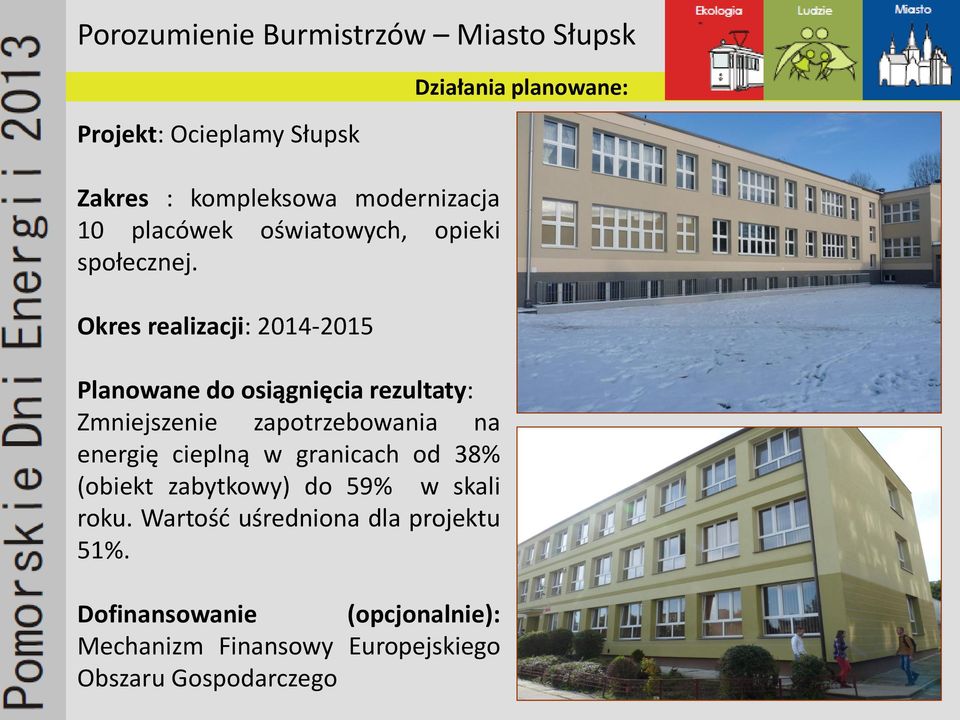 cieplną w granicach od 38% (obiekt zabytkowy) do 59% w skali roku. Wartość uśredniona dla projektu 51%.