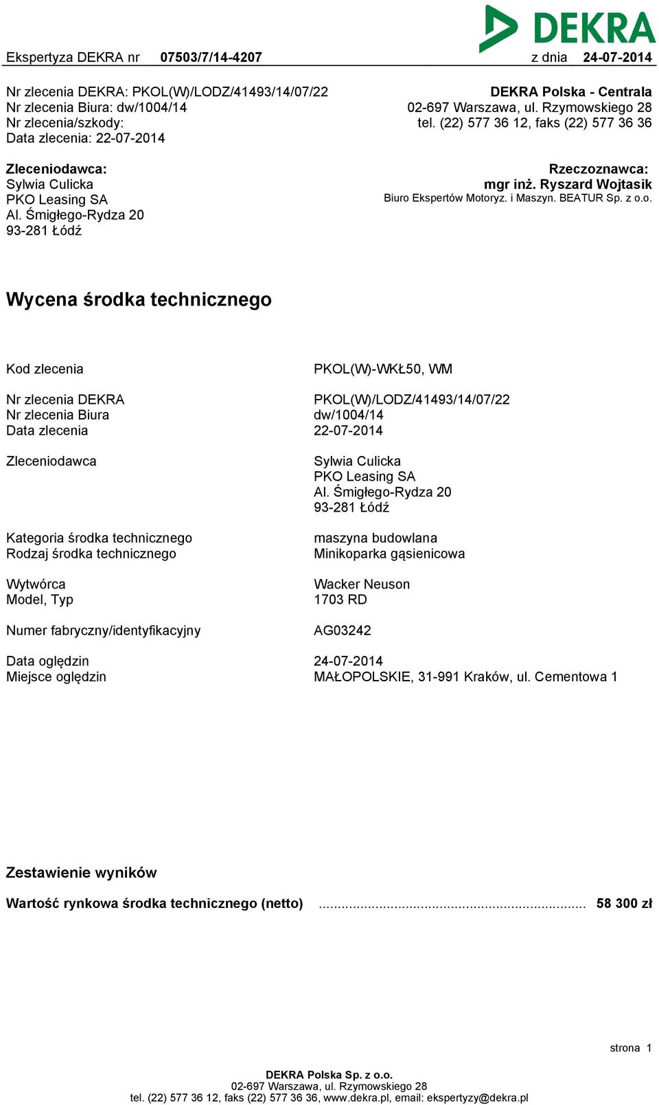 Rydza 20 93-281 Łódź DEKRA Pol