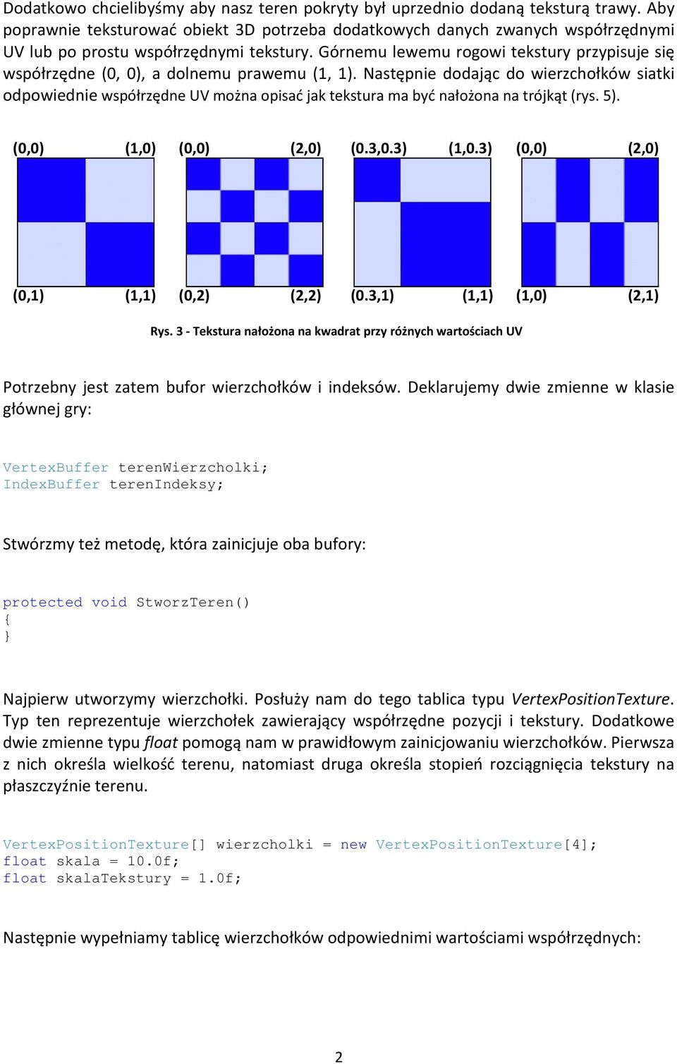 Górnemu lewemu rogowi tekstury przypisuje się współrzędne (0, 0), a dolnemu prawemu (1, 1).