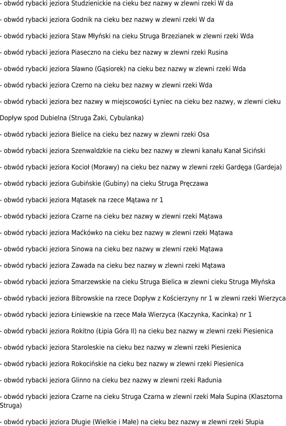 rybacki jeziora Czerno na cieku bez nazwy w zlewni rzeki Wda - obwód rybacki jeziora bez nazwy w miejscowości Łyniec na cieku bez nazwy, w zlewni cieku Dopływ spod Dubielna (Struga Żaki, Cybulanka) -