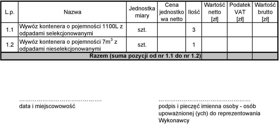 (suma pozycji od nr do nr ).