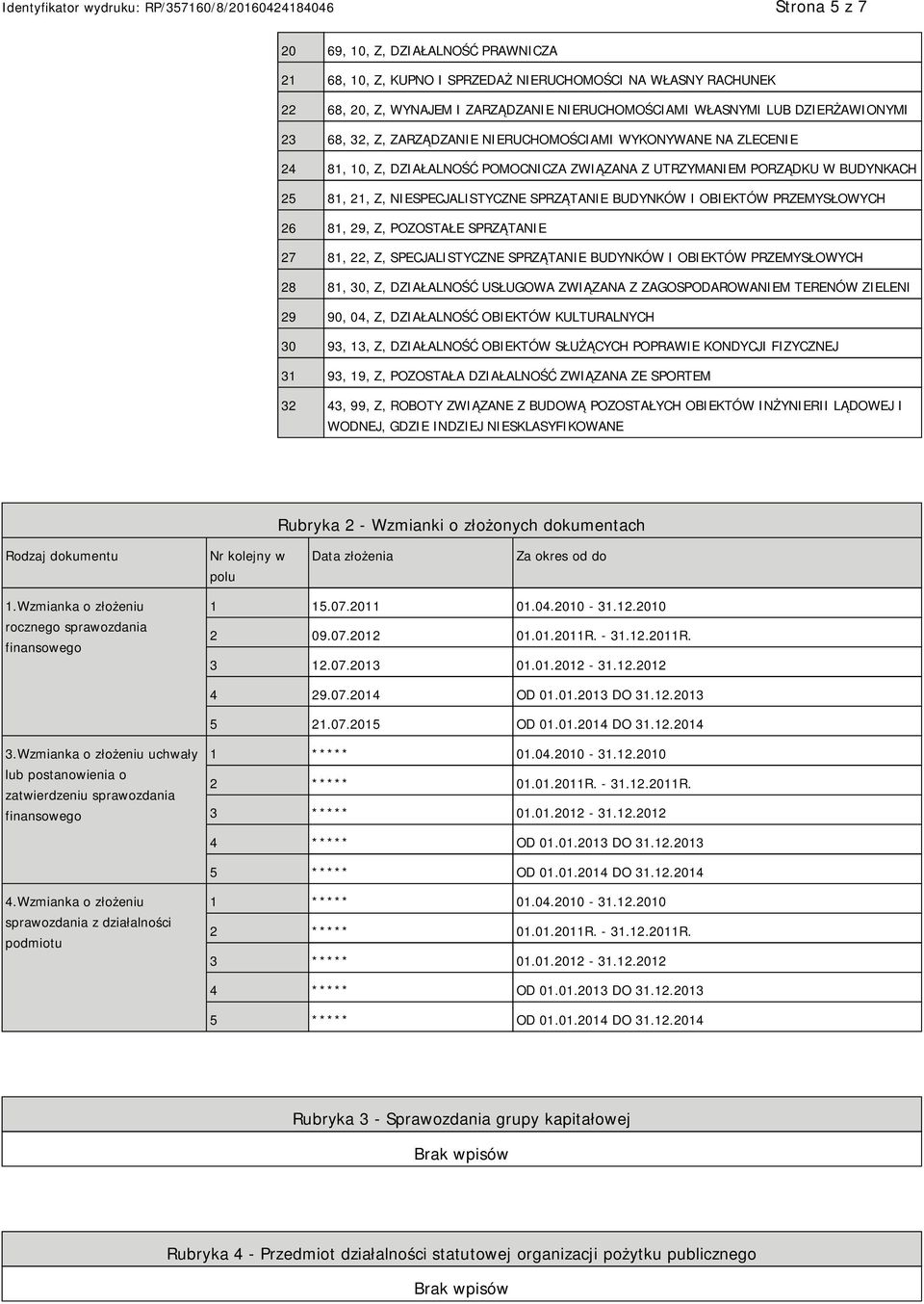 29, Z, POZOSTAŁE SPRZĄTA 27 81, 22, Z, SPECJALISTYCZNE SPRZĄTA BUDYNKÓW I OBIEKTÓW PRZEMYSŁOWYCH 28 81, 30, Z, DZIAŁALNOŚĆ USŁUGOWA ZWIĄZANA Z ZAGOSPODAROWAM TERENÓW ZIELENI 29 90, 04, Z, DZIAŁALNOŚĆ