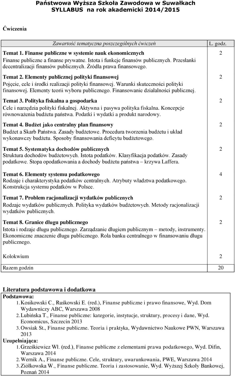 Elementy publicznej polityki finansowej Pojęcie, cele i środki realizacji polityki finansowej. Warunki skuteczności polityki finansowej. Elementy teorii wyboru publicznego.