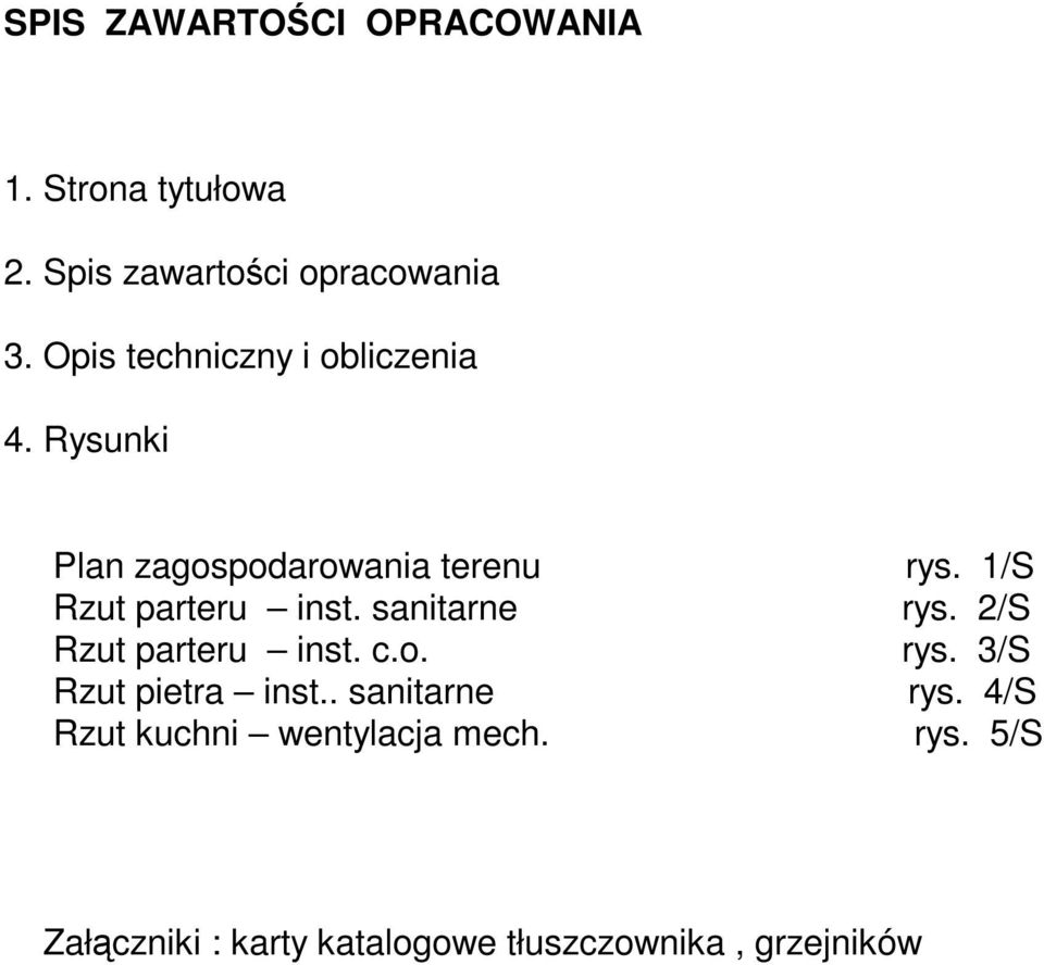 1/S Rzut parteru inst. sanitarne rys. 2/S Rzut parteru inst. c.o. rys. 3/S Rzut pietra inst.