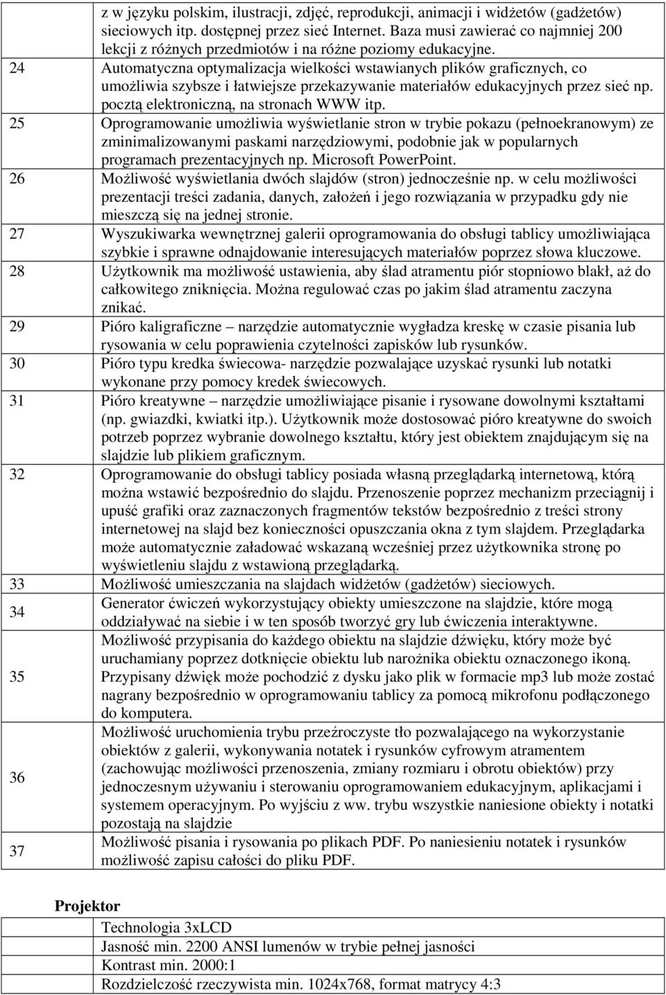 24 Automatyczna optymalizacja wielkości wstawianych plików graficznych, co umożliwia szybsze i łatwiejsze przekazywanie materiałów edukacyjnych przez sieć np.