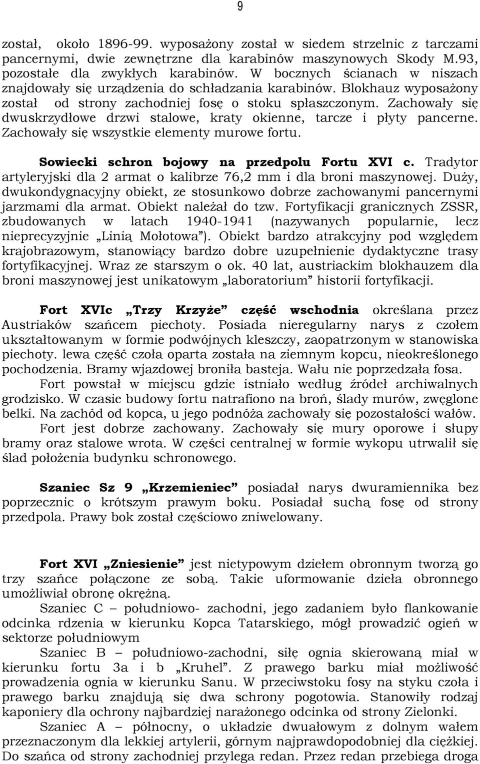 Zachowały się dwuskrzydłowe drzwi stalowe, kraty okienne, tarcze i płyty pancerne. Zachowały się wszystkie elementy murowe fortu. Sowiecki schron bojowy na przedpolu Fortu XVI c.