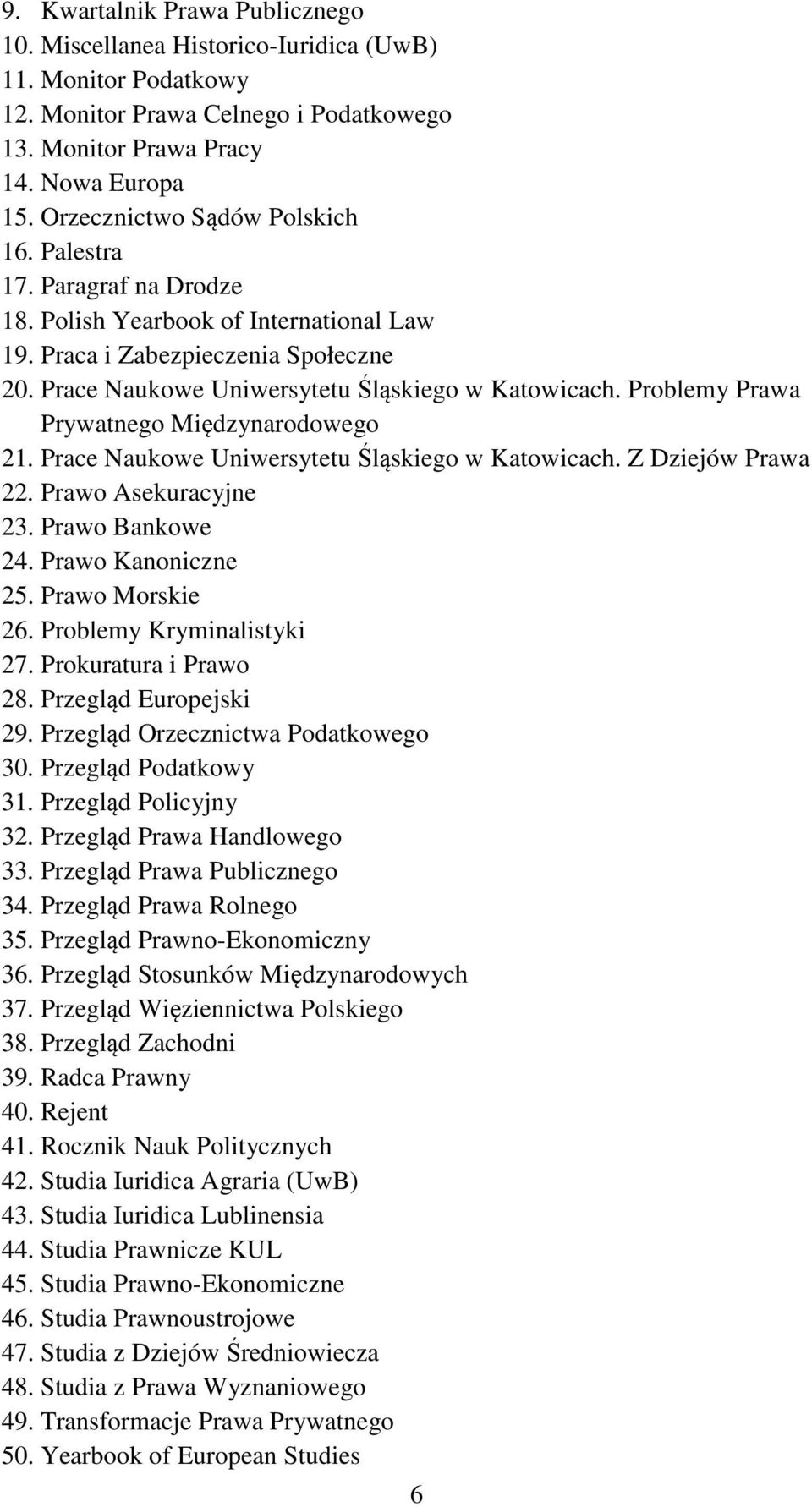 Problemy Prawa Prywatnego Międzynarodowego 21. Prace Naukowe Uniwersytetu Śląskiego w Katowicach. Z Dziejów Prawa 22. Prawo Asekuracyjne 23. Prawo Bankowe 24. Prawo Kanoniczne 25. Prawo Morskie 26.